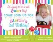Candy Lollipop Bright Striped Birthday Party Invitation - Printable Il_170x135