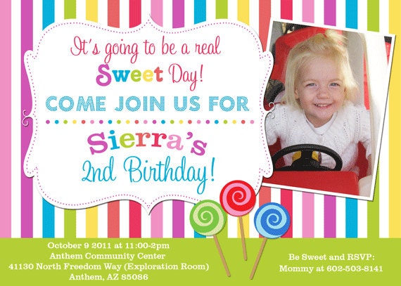 Candy Lollipop Bright Striped Birthday Party Invitation - Printable Il_570xn