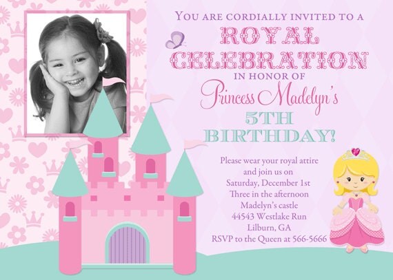 Pretty Princess Photo Birthday Invitation - Printable - Any hair color Il_570xn