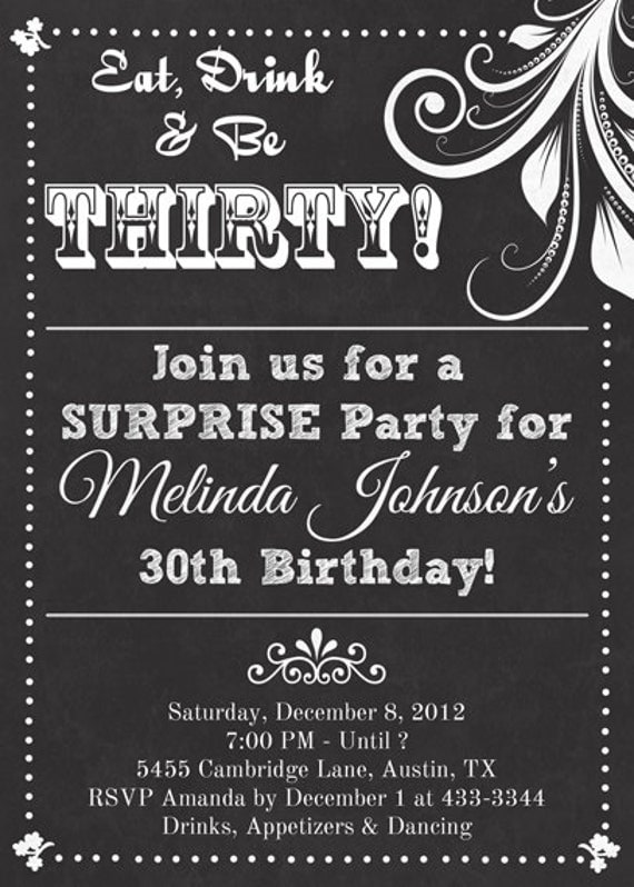 Chalkboard Look Adult Birthday Party Invitation Printable By Party Pop Catch My Party