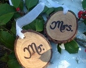 Mr Mrs Bride Groom Ornament Rustic Woodland Wood Ornament