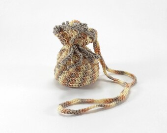 Jewelry Bag with Drawstring Crochet Pouch Gray Beige by Smalkumi