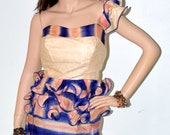 African Suit  Blue and Beige One Shoulder
