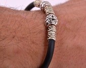 RUBBER HANDMADE BRACELET silver tone urban modern style unisex jewelry hypoallergenic jewelry