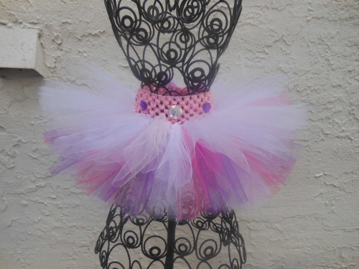 TRIPLE layer extra fluffy pink, purple, white infant toddler baby girls tutu skirt with rhinestones and a bow