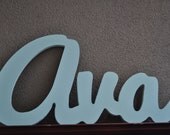 Wood name, custom designed script font (3 letters) - kids name wall hanging, nursery decor, personalized name sign