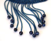 Dark Blue Fringe Collar Choker Beadwork Necklace, Marbled Like Beads on the Edge, Denim Blue Necklace, Monaco Blue Choker Necklace - hobitique