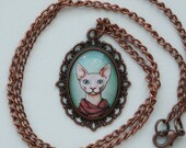 Sphynx Cat With A Red Scarf Copper Necklace