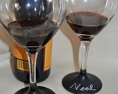 Set of Four (4) Fun Chalkboard Wine Glasses Hostess Gift for the Wine Lover Trendy Home Decor Glassware