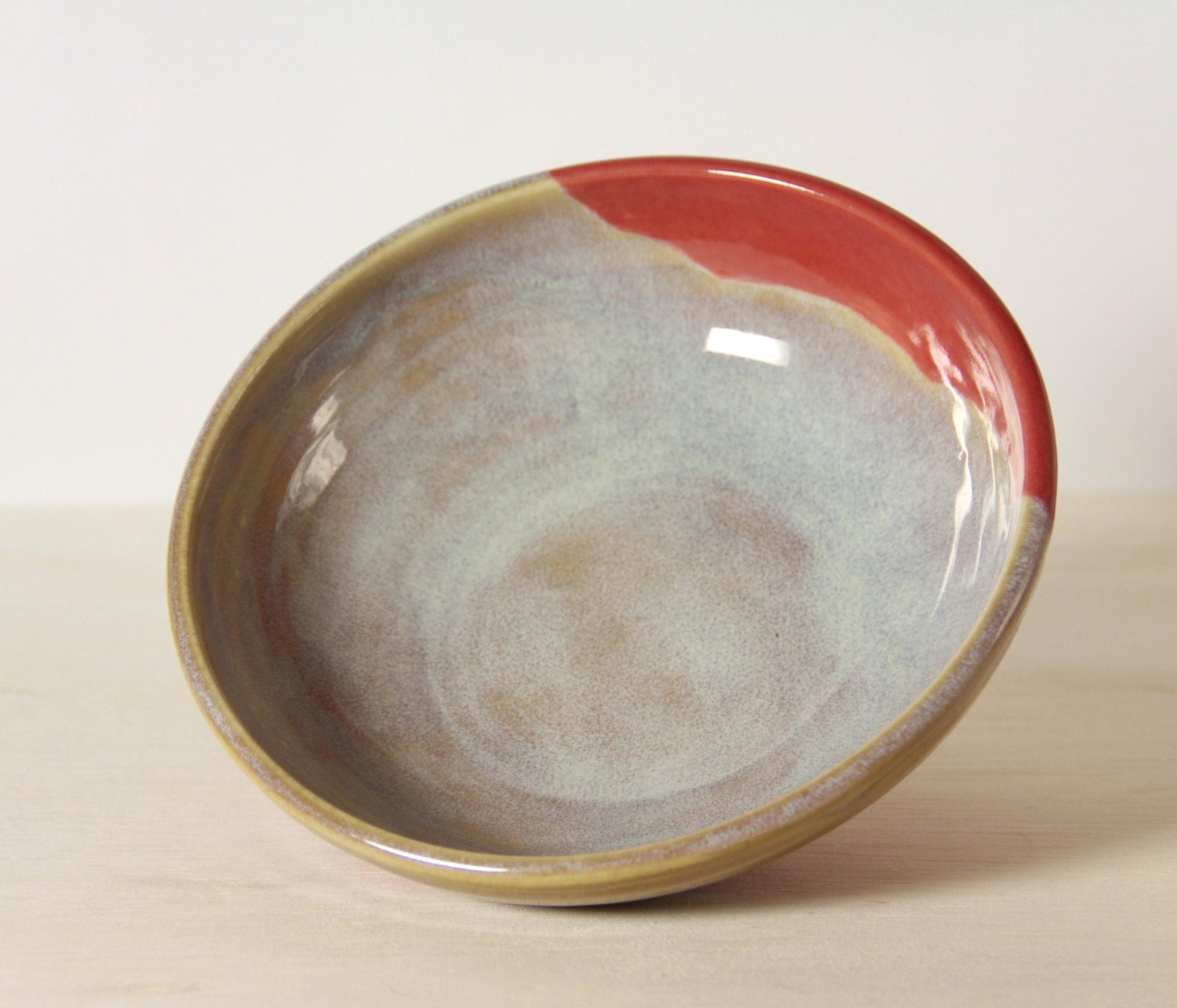 Ceramic Bowl - Red with Caramel/Blue - Mudamorphosis