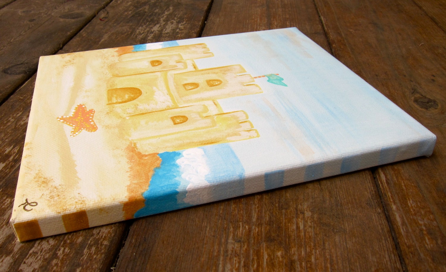 Sandcastle Orginial Painting/ Childrens Art/8X10 Wall Decor/ Kids whimscial sand castle