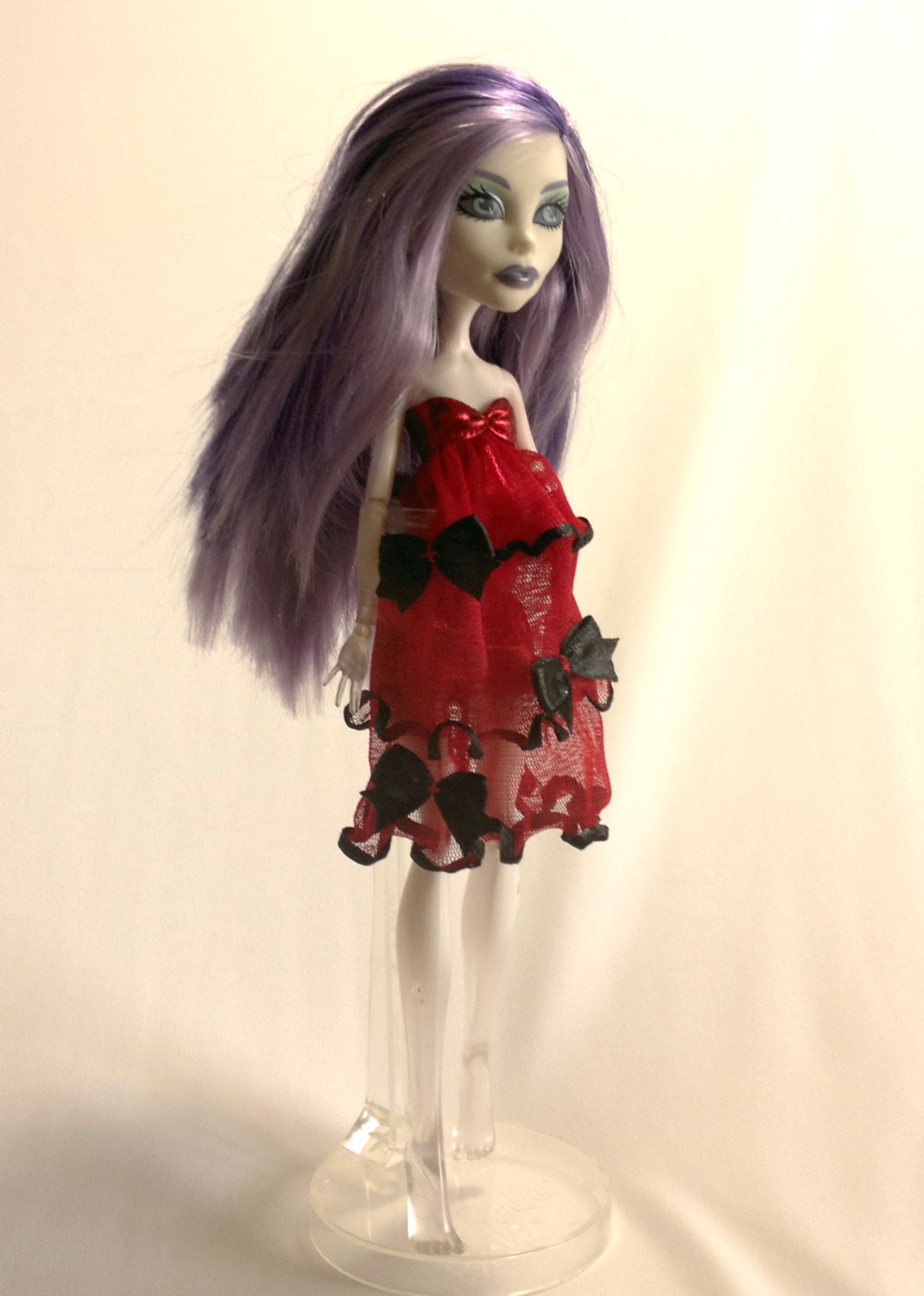 Dolls dress clothes outfit  for Monster high doll   Red with black bow   MH087