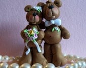 Handmade Bear couple wedding cake topper.  Polymer clay cake topper and keepsake.
