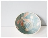 Decorative bowl flower polka dots - handmade ceramic pottery blue pink cream