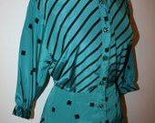 Vintage 80s Graphic Stripe and Polka Dot Shirt Dress LARGE ON SALE