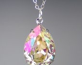 Luminous Green Rhinestone Necklace Swarovski Yellow Green Lavender Pink Sterling Silver Wedding Jewelry Bridesmaid Necklace