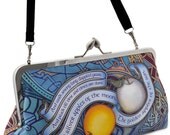 Printed Celtic W. B.Yeats LARGE clutch in dupion and silk. Unique, designed by Baba Studio. Blue version.