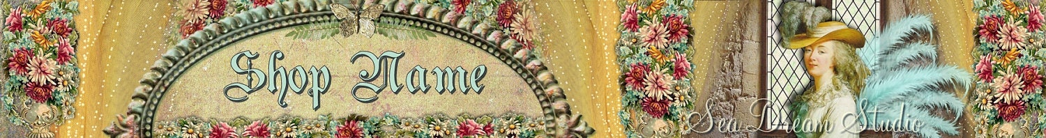 Vintage Winged Lady and Blue Roses Etsy Shop Banner and Avatar by Sea Dream Studio OOAK