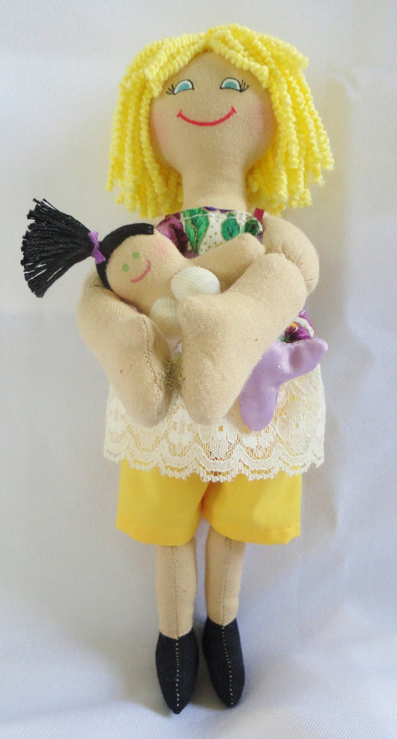 Blonde Doll Holding Mermaid Baby Doll - by Joelle's Dolls - JoellesDolls