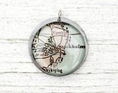 Stockholm Sweden - Vintage Map Pendant in Handmade Sterling Setting