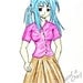 Blue Haired Girl Manga Drawing Print - 8x10
