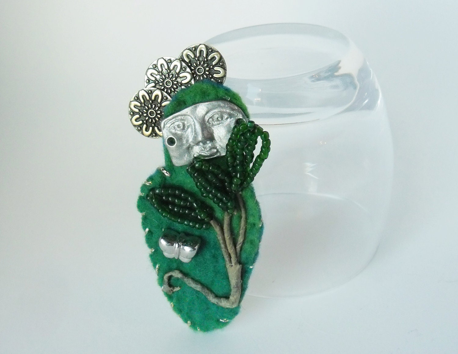 Brooch Pin Felt and Vintage Beads