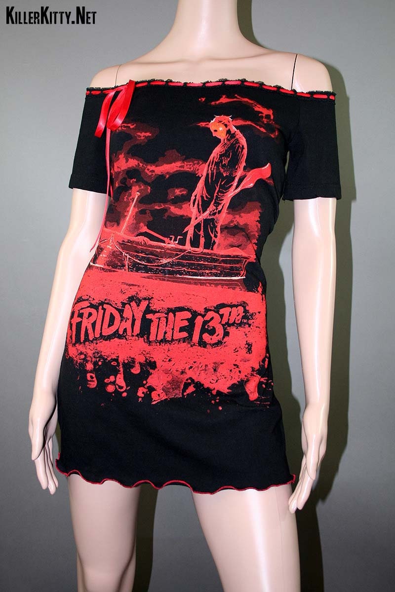 Friday The 13th Jason Horror Off Shoulder Ribbon Dress Tunic