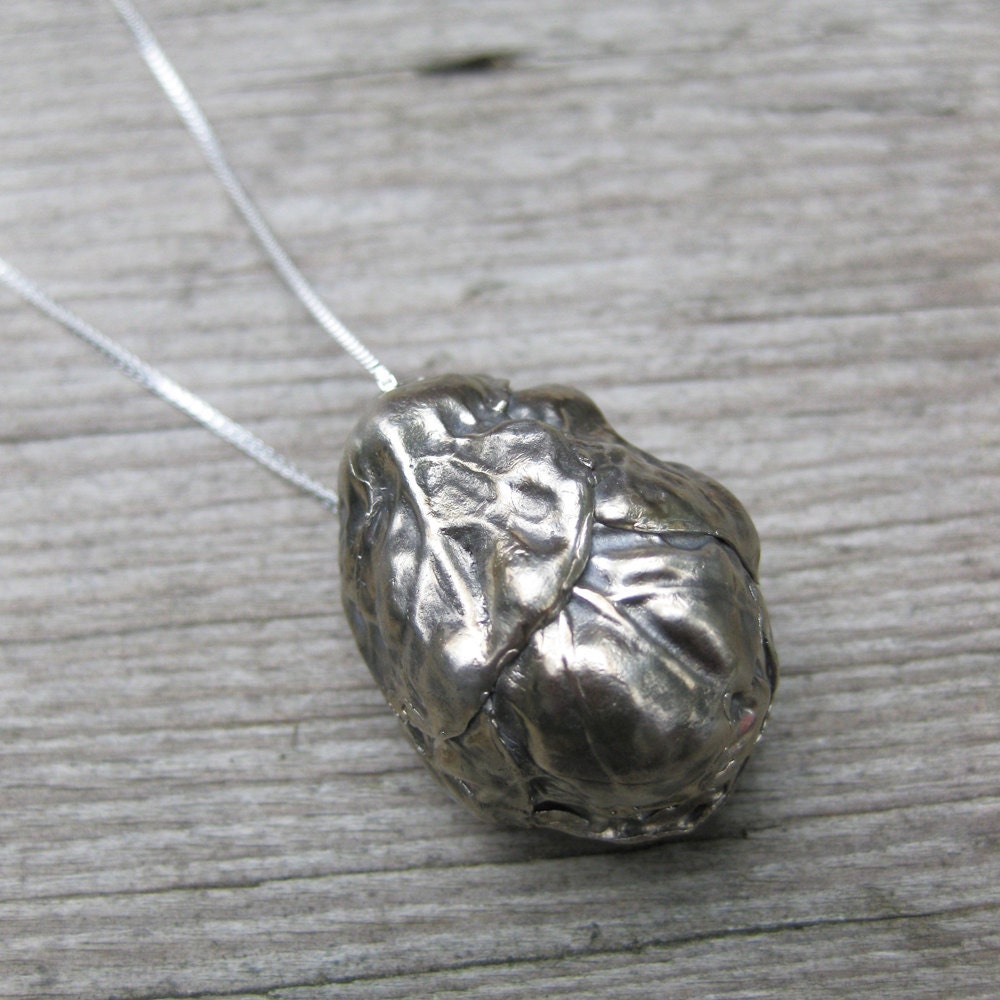 BRUSSEL SPROUT solid cast white bronze on sterling necklace Made to Order