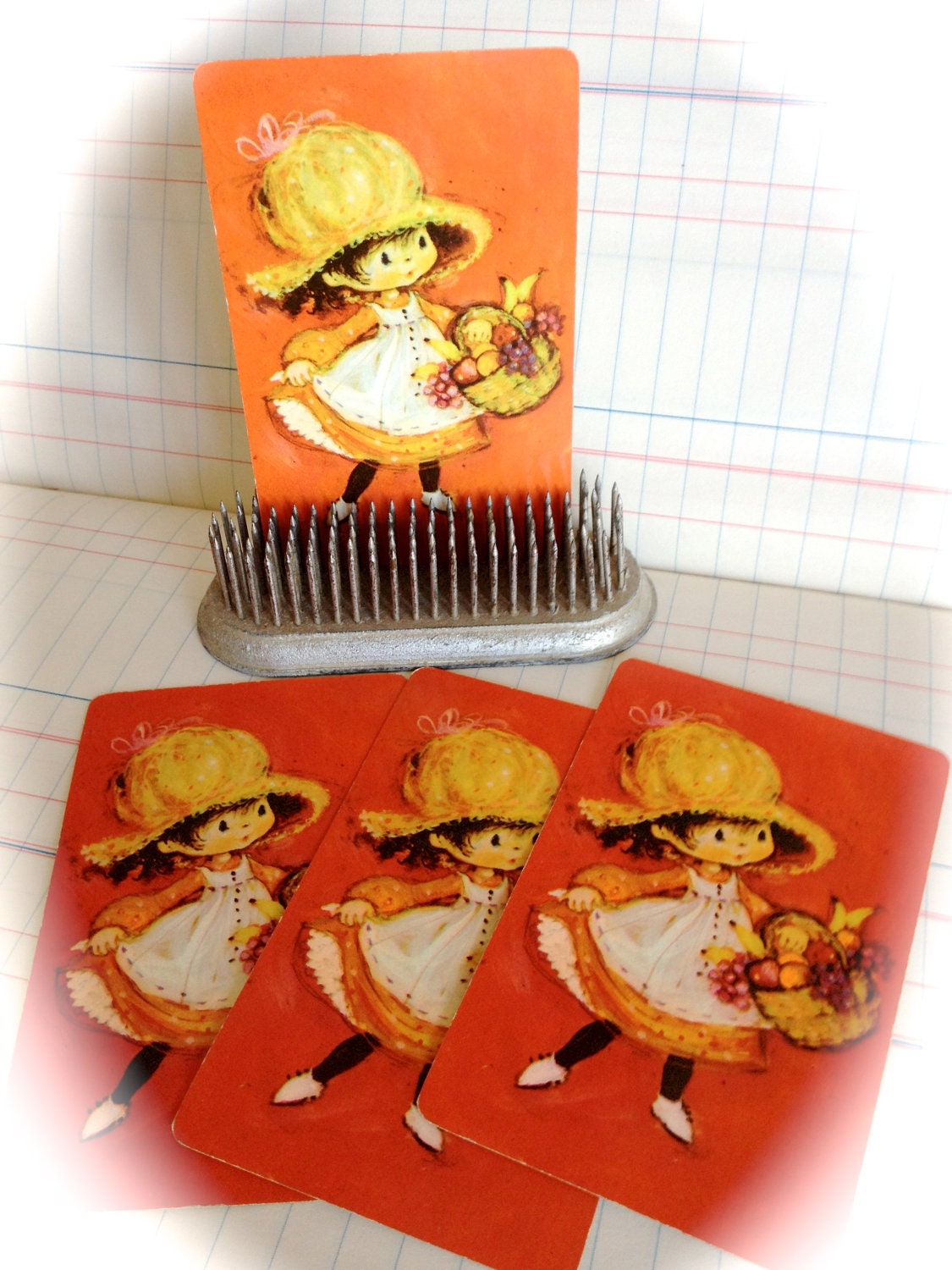 Vintage Hallmark Playing Cards Retro Girl in Orange with Fruit Basket (Pack of 4)
