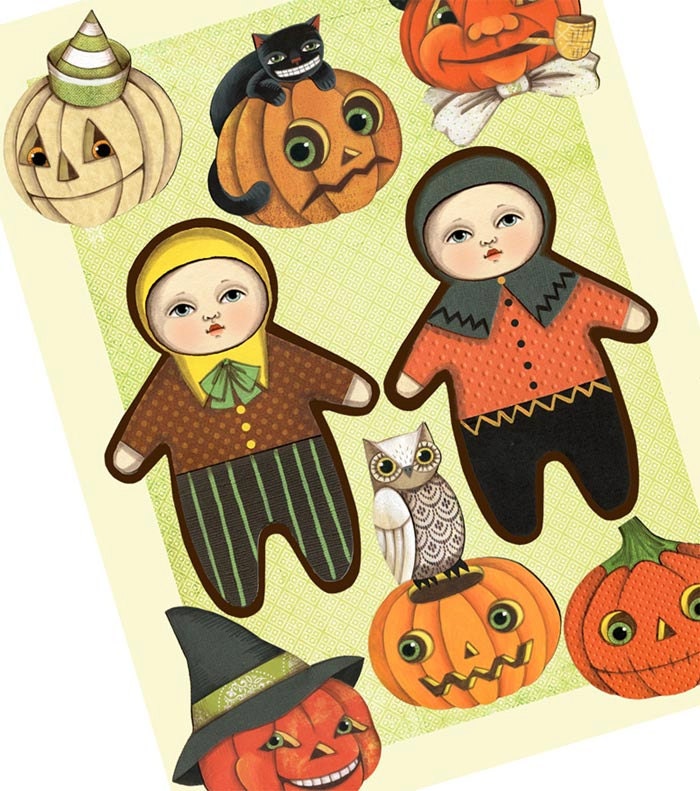 Halloween Jack O Lantern Pumpkin Paper Doll Ornaments Decoration Garland Bunting Original Folk Art DIY