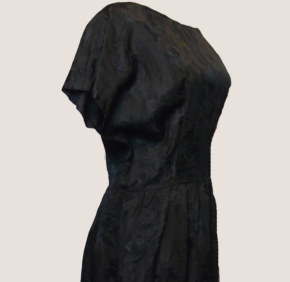 Vintage Dress, 1960's, Prom, Mad Men, Black Brocade, Hourglass Dress, Wiggle Dress, Medium/Large, FREE US SHIPPING