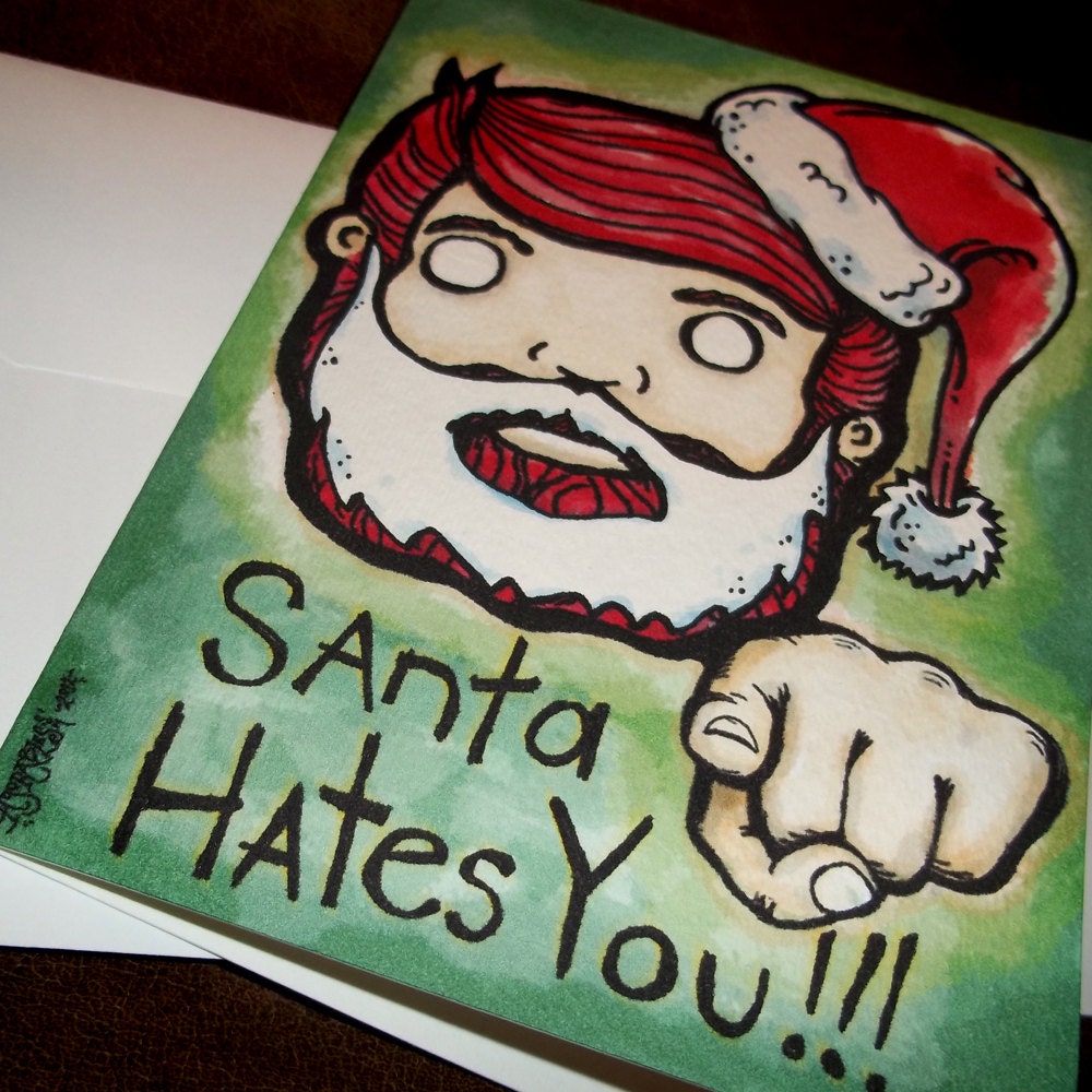 Buy naughty e greeting cards - Mature Christmas Card Santa Hates You 5x7 Greeting Card Blank inside by Agorables naughty or nice Buck Idaho