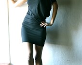 Black mini dress - off shoulder tunic in jersey custom made