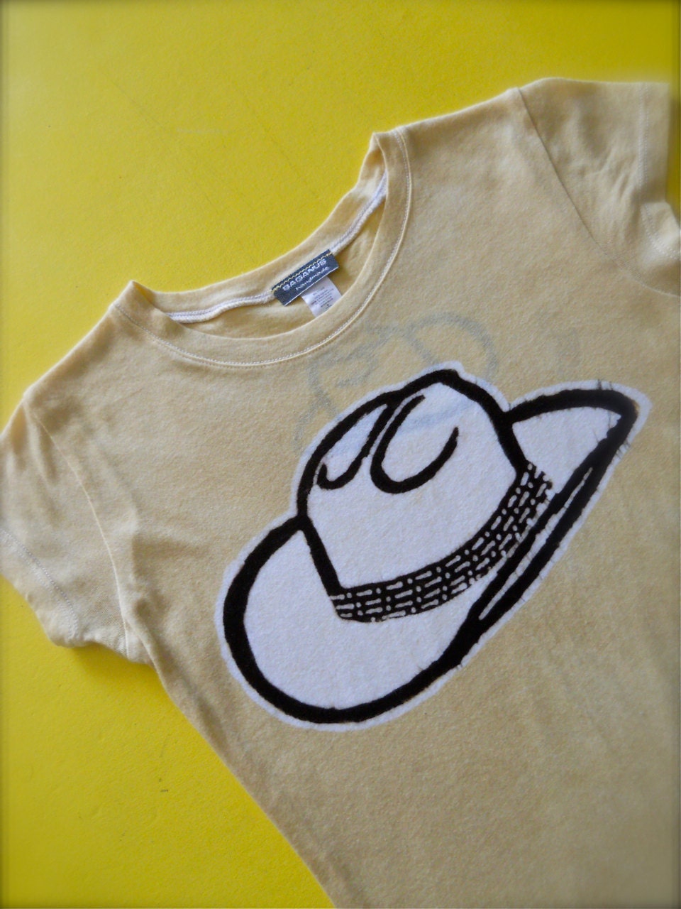 Cowgirl hat Batik Eco friendly T Shirt women hand painted & hand dyed yellow Size XS, S, M, L, XL
