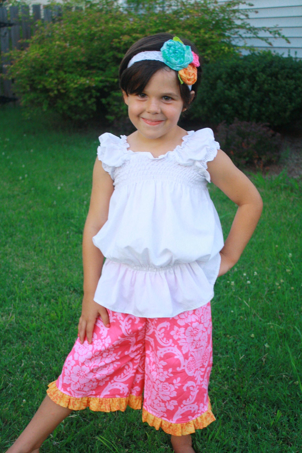 Childrens Pants - Easy pdf Sewing Pattern - Instant Download - 3 Styles - Ruffled Gauchos, Capris or Bloomers - sizes 12m - 6 - easy to sew