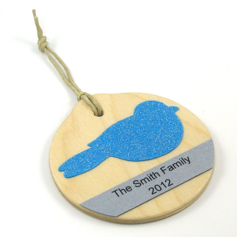 Personalized Christmas Ornament Malibu Blue Bird Your Text - 2012 - Family Ornament - Our First Christmas - Wedding Christmas Ornament