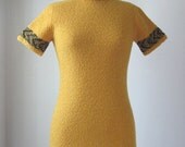 St John Mustard Dress Black Chevron Trim Vintage 60s Knit Dress