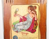 Vintage Wooden Virgo Zodiac Sign Wall Plaque Wood Hanging Retro Astrology Art