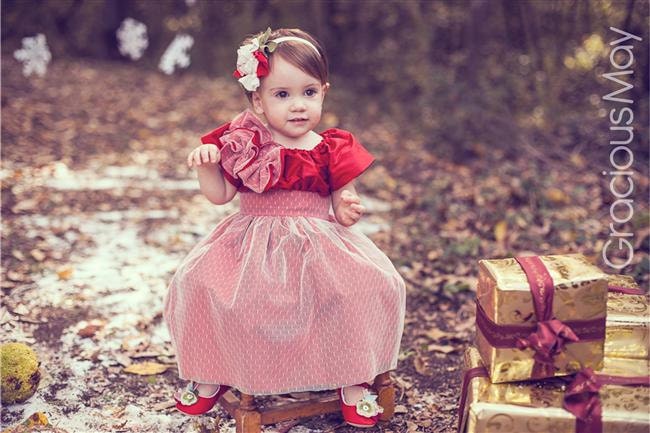 Gracious May Fleur Gown in Red- Baby Toddler Childrens Flower Girl red Silk Lace Christmas Holiday Gown