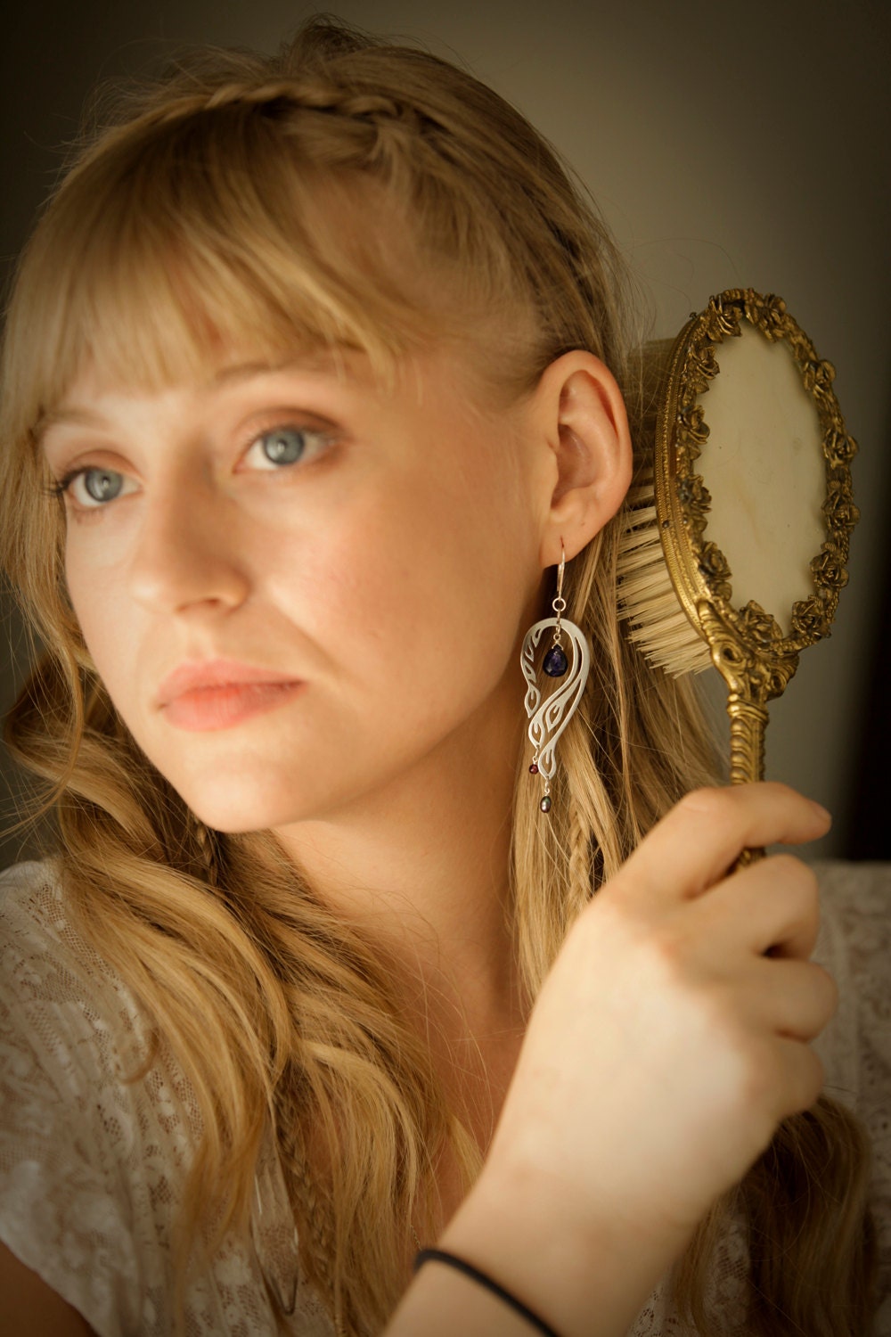 Sapphire Plume Peacock Earrings in Stainless Steel