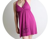 POISON PAWS - Whimsical Lady Screenprint Dress - Plum Purple Artsy Sundress - Medium to Large