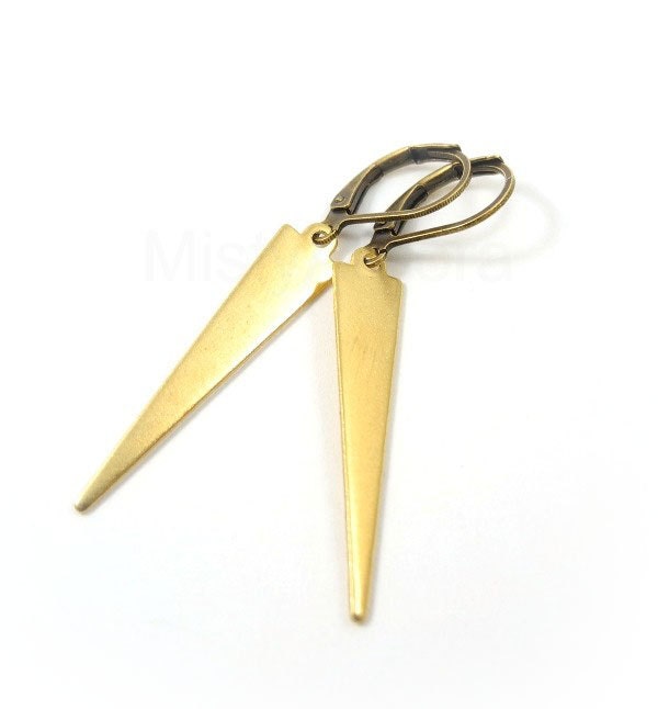 Triangle Dangle Earrings - Geometric Dangle Earrings - Arow Jewelry - Brass Earrings - Tribal Jewelry - Spike Earrings
