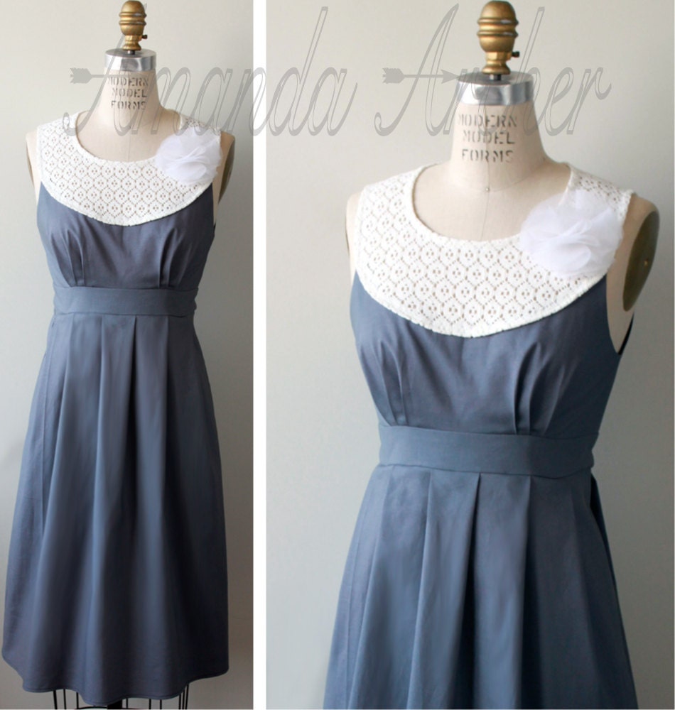 Lace Collar Dress, Slate Gray, Made to Order, custom colors available