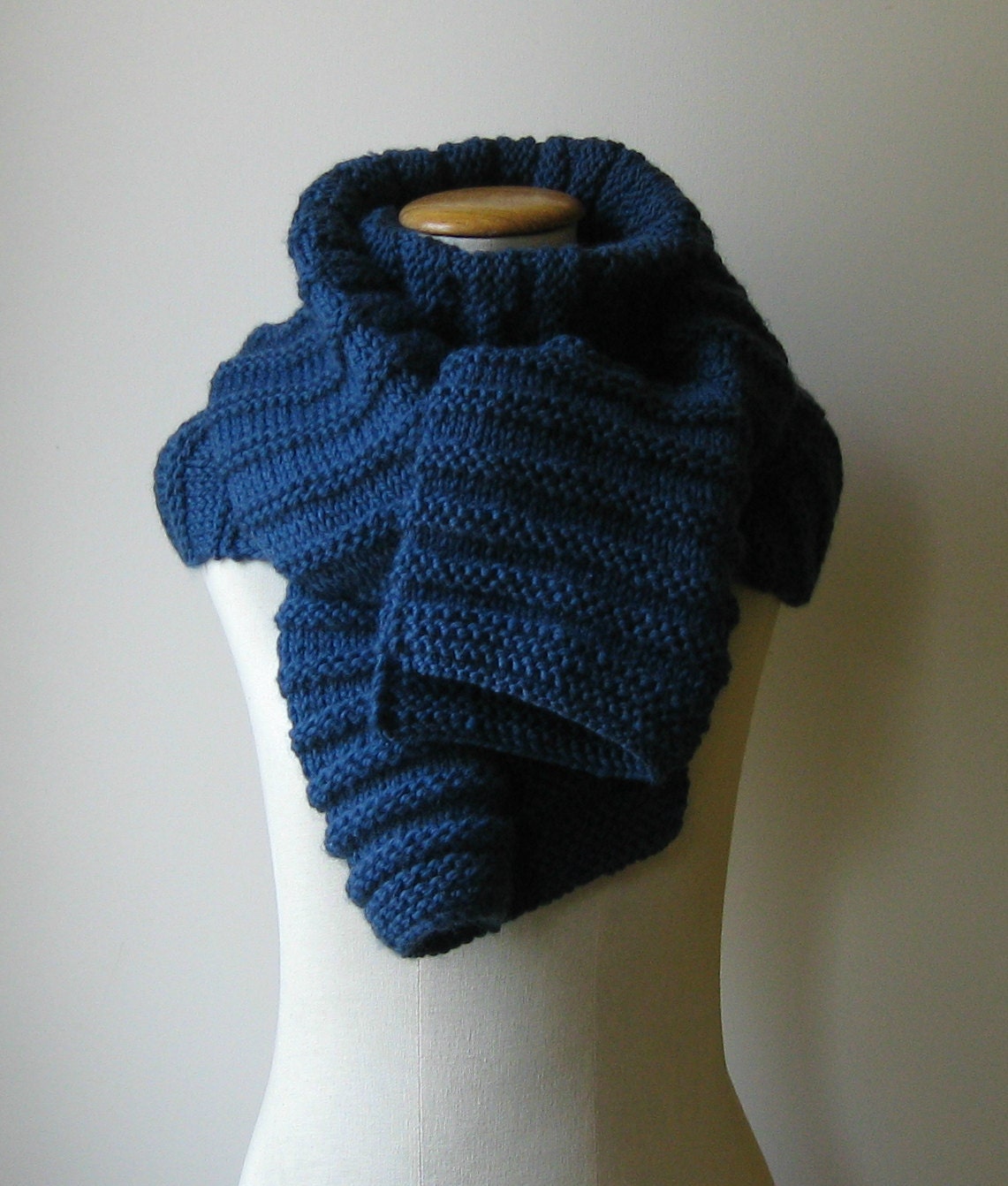 Welted Scarf Knitted in Chunky Blue Merino Wool