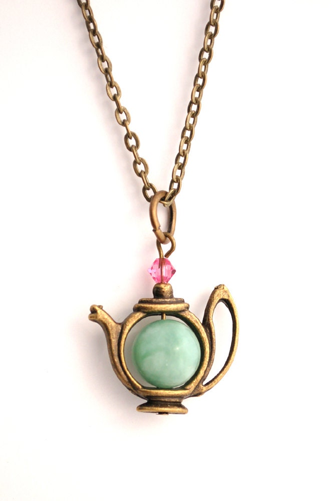 Antique Gold and Amazonite Teapot Necklace Buy 3 Get 1 Free
