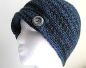 Organic Hat with Buttons / Blue and Green Cap With Decorative Buttons and Brim