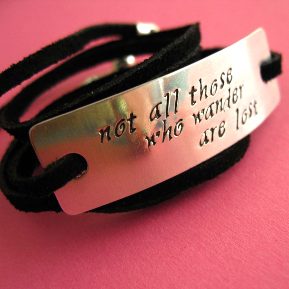Personalized Quote Bracelet- Suede Leather Wrap Bracelet with aluminum, copper or brass