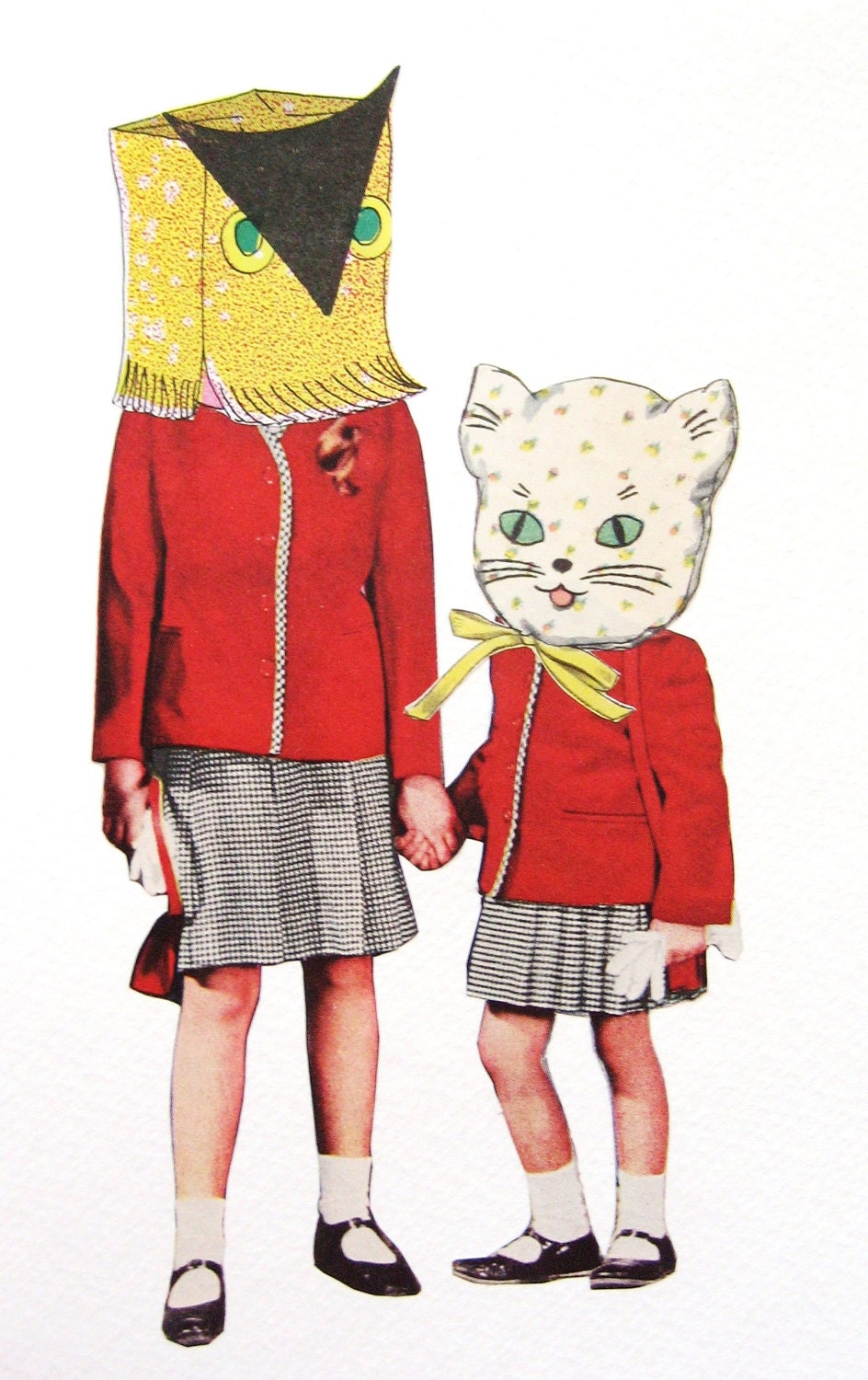 The Owl and the Cat. An Original Collage