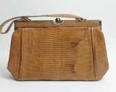 Vintage 1950s Lizard Handbag / Reptile Skin Handbag / Grace Kelly Bag
