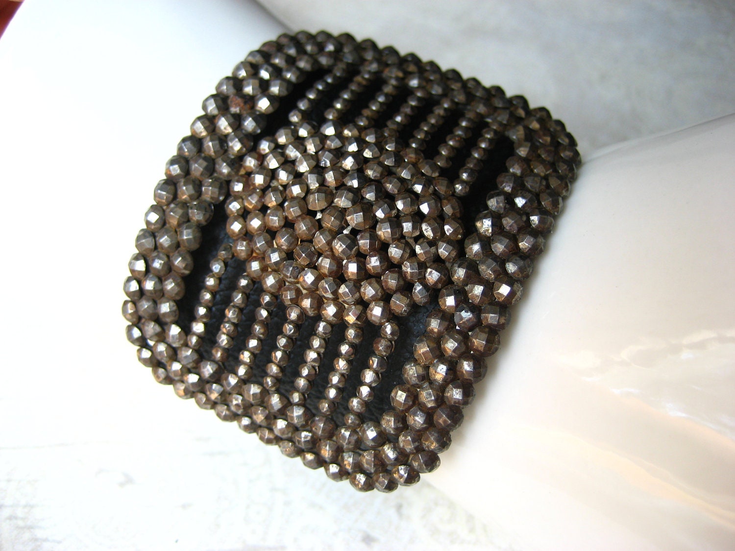 summer sale - vintage french cut steel bracelet